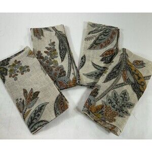 Raymond Waites Hampton Garden Set 4 Floral Napkins Neutral Farmhouse Decor